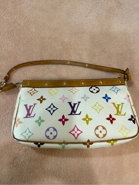 Louis Vuitton White Multicolor Monogram Canvas Shoulder Bag Pochette Pouch